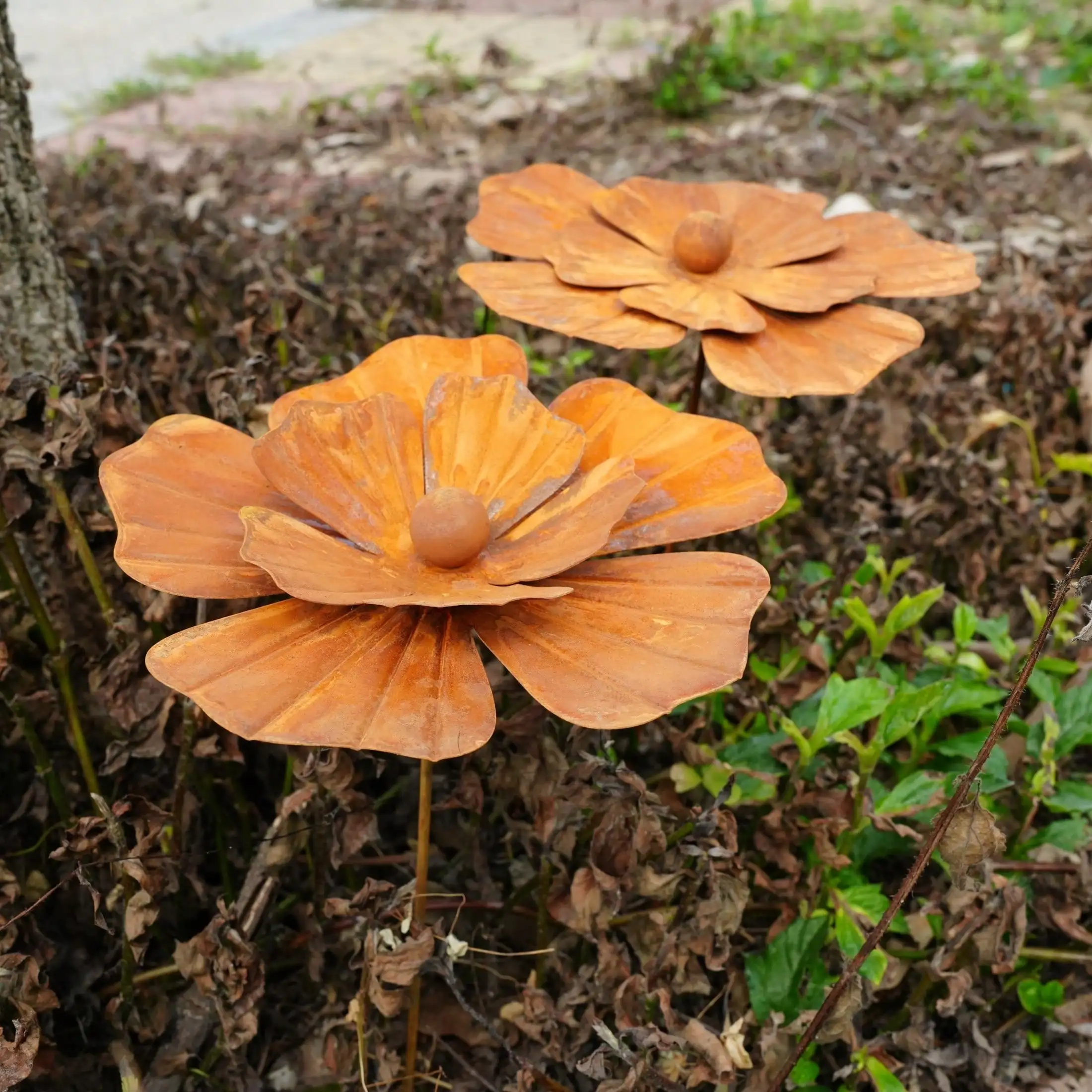 1pc Rusty Metal Flower Garden Decorative Ground Stakes, Suitable for Courtyard Gardens and Flowerpot Decorations