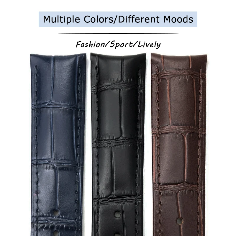 19mm 20mm 21mm 22mm Calf Leather Watchband for Jaeger LeCoultre Master Control Genuine Blue Black Cowhide Curved End Watch Strap