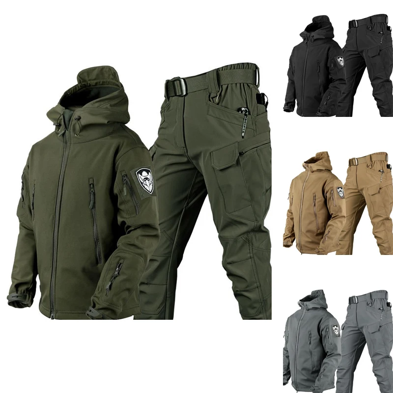 

Soft Shell Tactical Jacket + Pants Men Hunting Outdoor Sports Clothes Army Military Windproof Waterproof Outerwear Coat