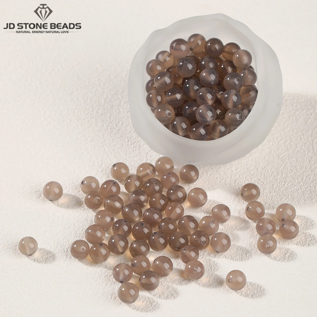 10 Pcs/lot Natural Stone Gray Agate Bead Round Loose Spacer Bead for Jewelry Making DIY Bracelet Necklace Accessory Wholesale