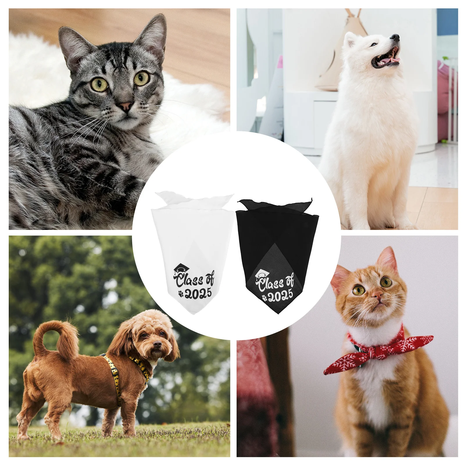 

2Pcs Pet Triangle Scarf Graduation Bandana for Dogs Class of 2025 Adjustable Photo Prop Party Accessory Lightweight Drool