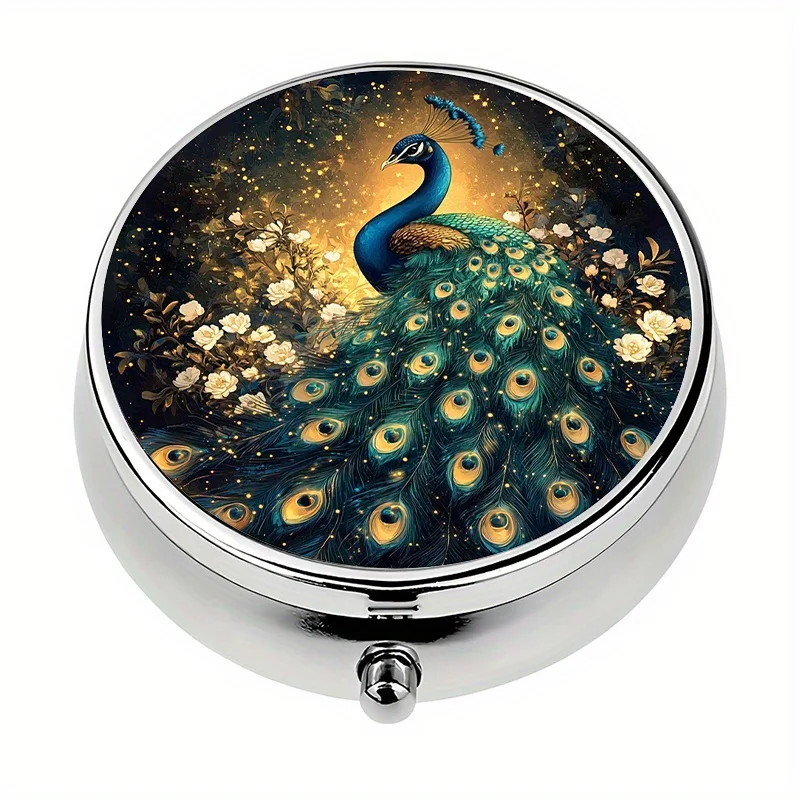 Single pack, peacock-themed storage box, organizer, decorative vitamin storage bag or wallet, flat print