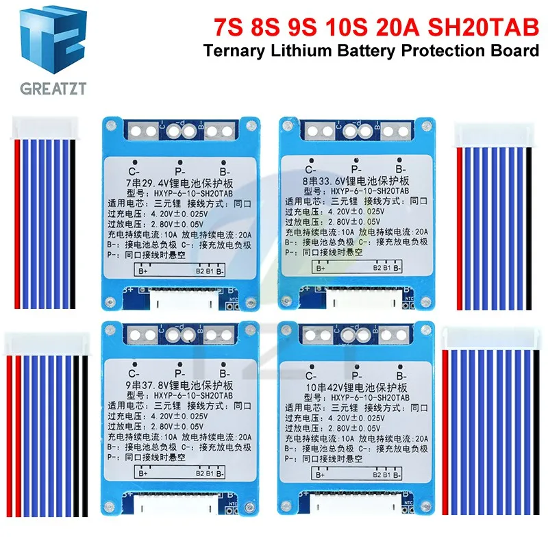 TZT 1/3PCS 7S 8S 9S 10S 3.7V 20A BMS 29.4V/33.6V/37.8V/42V Li-ion Ternary Lithium Battery Protection Board With Balance/NTC