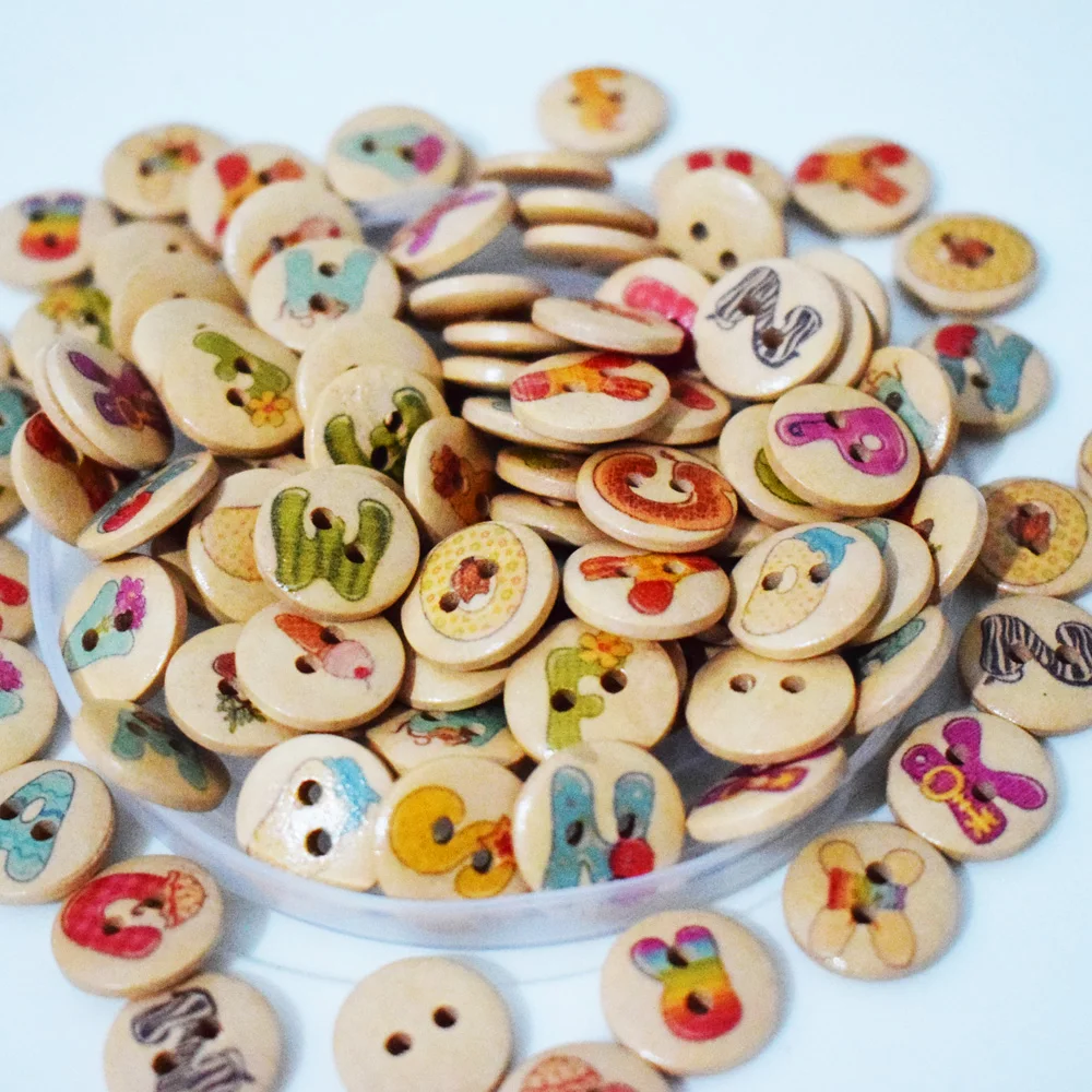 50PCS Letter Pattern Decorative Buttons for Crafts Sewing Accessories Wooden Button Decorative Scrapbooking Buttons for Clothing