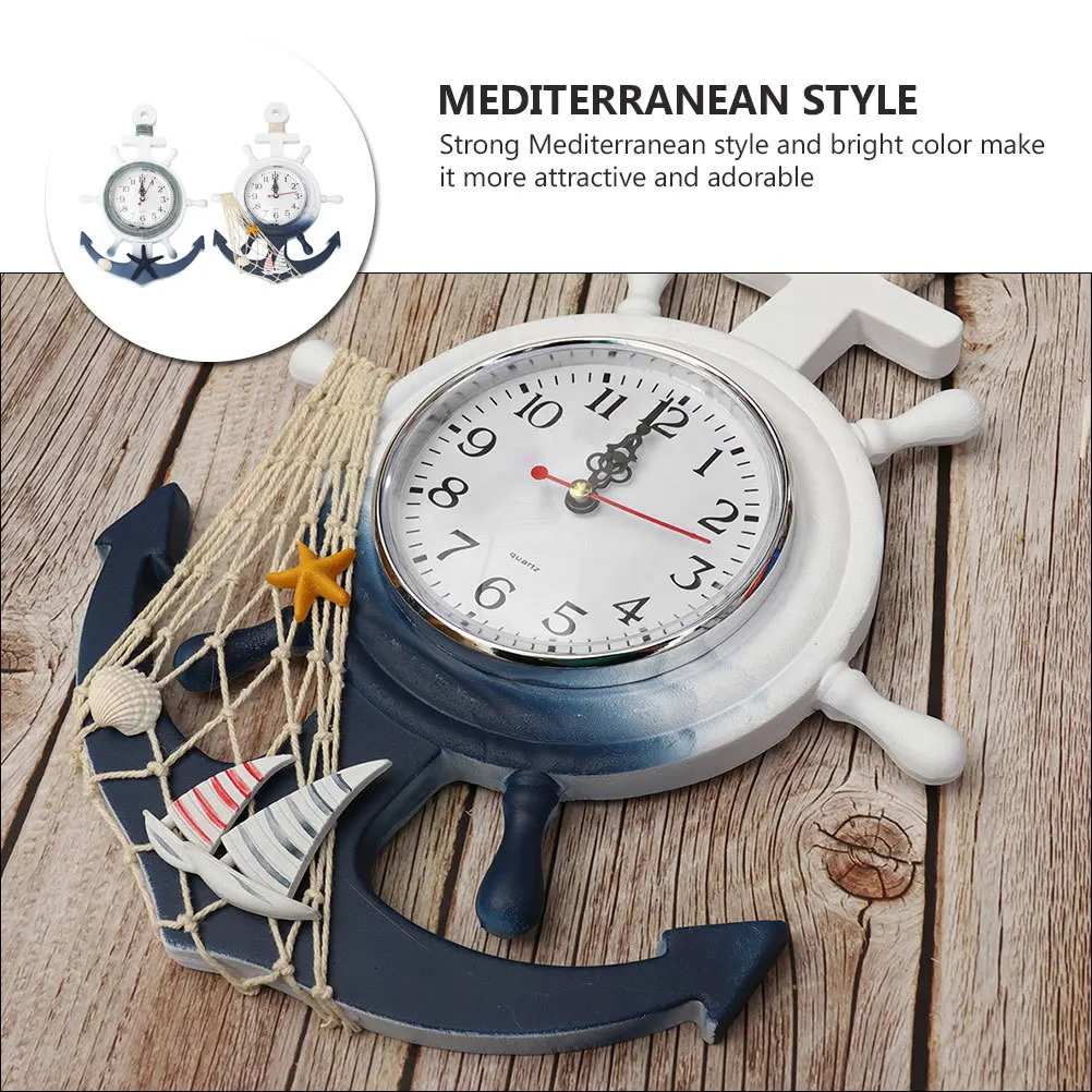 

2Pcs Mediterranean Style Anchor Shape Wall Clock Retro Decorative Hanging Silent Mute Clock No Ticking Perfect for Home Cafe Bar