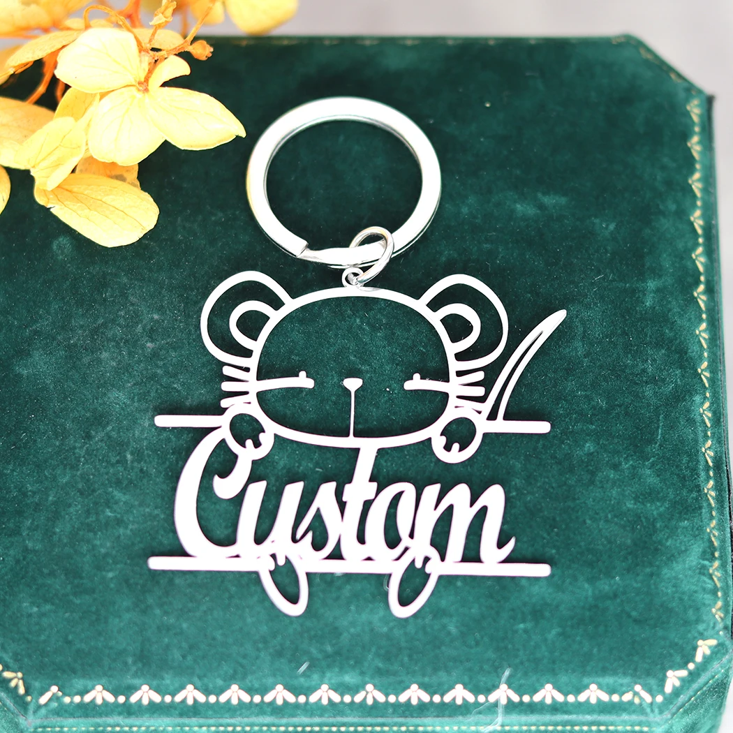 QIAMNI Cute Cartoon Mouse Custom Name Keychain for Women Men Bag Pendant Animal Keyring DIY Nameplate Key Chains Trinket Gifts