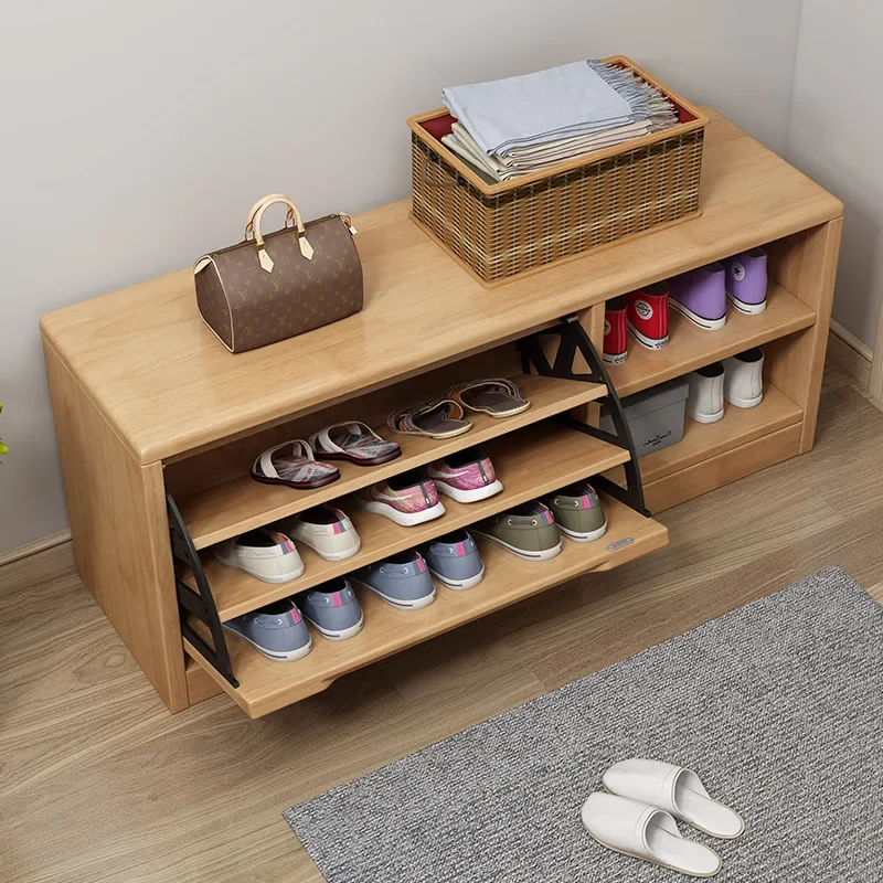 

Full solid wood flip door shoe cabinet, can sit, change shoes, stool can be disassembled and washed, soft seat 60, 80, 100cm, sh