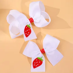 2pcs Cute Strawberry Bow Hair Clip for Girls Embroidered Bow Hair Clip for Kids Grosgrain Ribbon Strawberry Bows Hair Clips