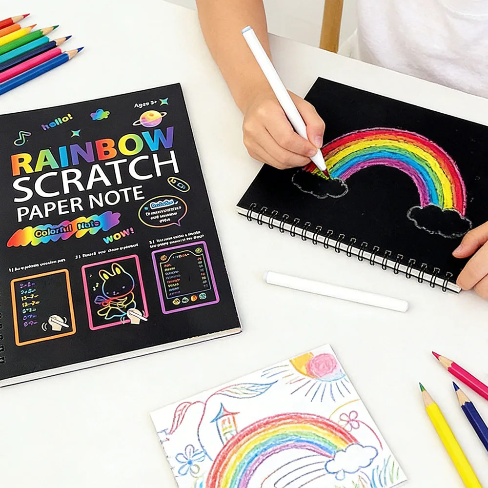 2PCS Student Scratch Drawing, Colorful Effect, Creative DIY Scratch Book for Student Drawing Paper