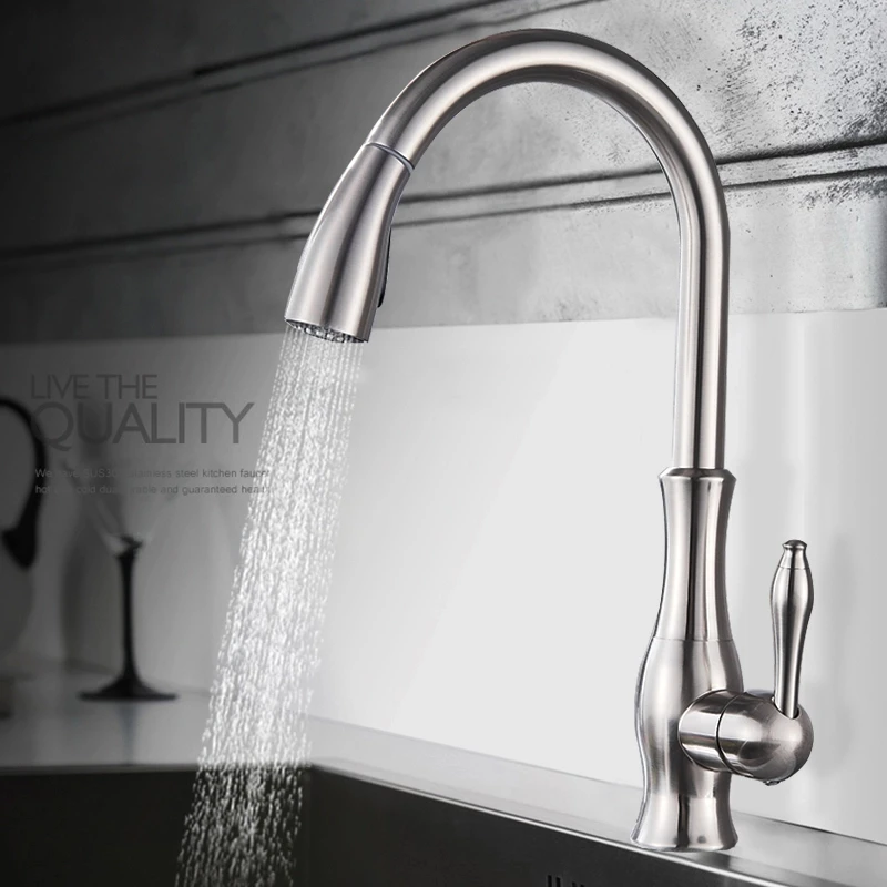 

Матовый никель, кран Kiten, выдвижной смеситель Kiten, распылитель с одной ручкой, носик Kiten, кран для горячей и холодной воды