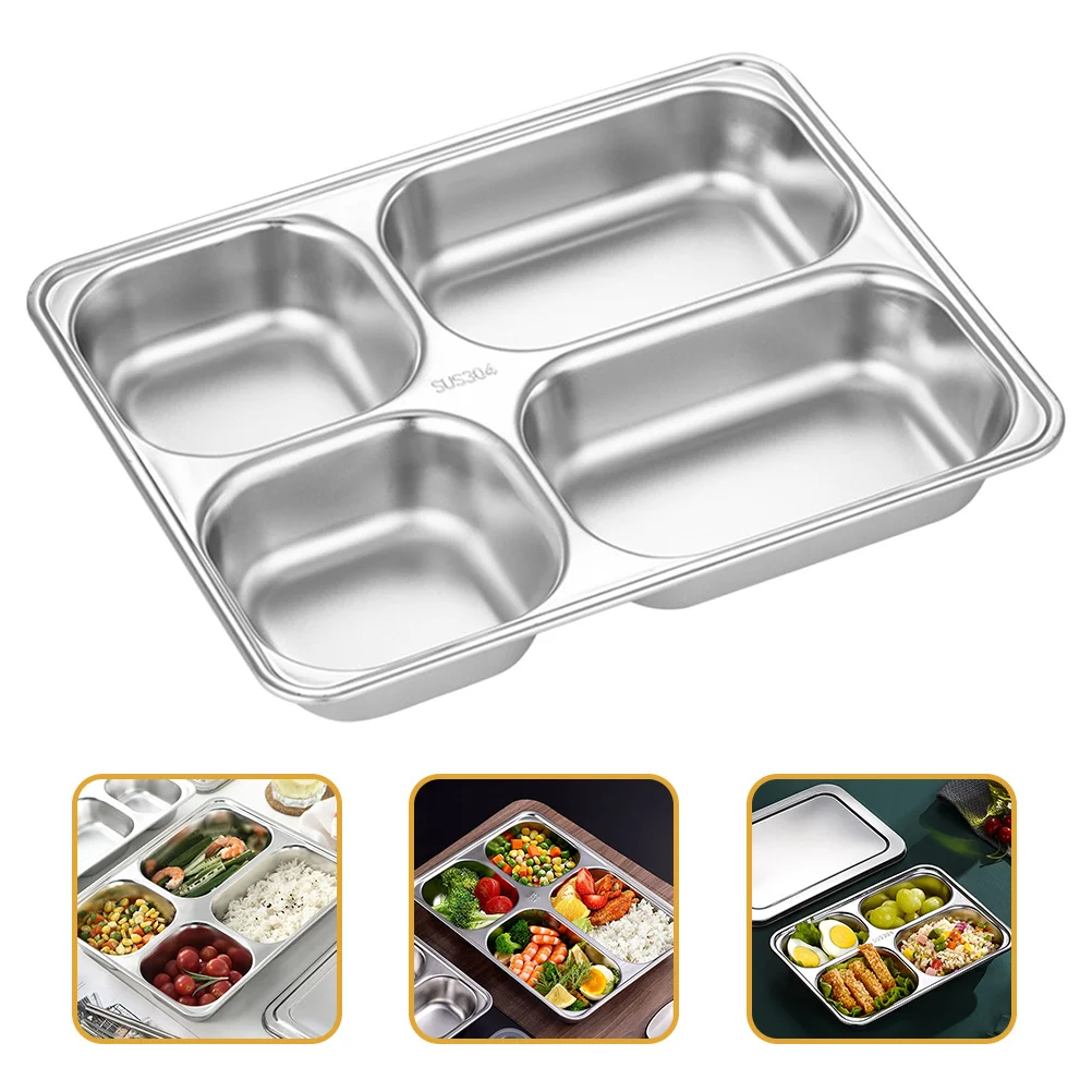

2Pcs Stainless Steel Rectangular Deep Divided Food Tray Sturdy Dinner Plate for Home School Cafeteria Picnic Divided Food Plates