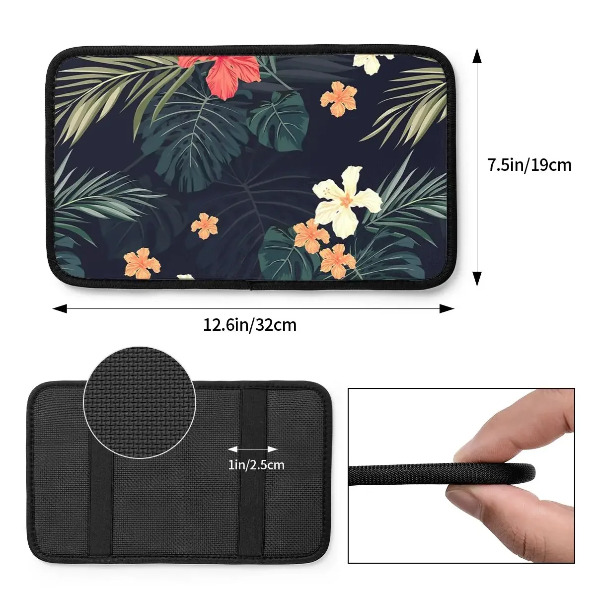 Center Console Cover Pad for Car Auto Tropical Flowers Car Armrest Cover Mat Universal Waterproof Auto Plant Pad Cushion