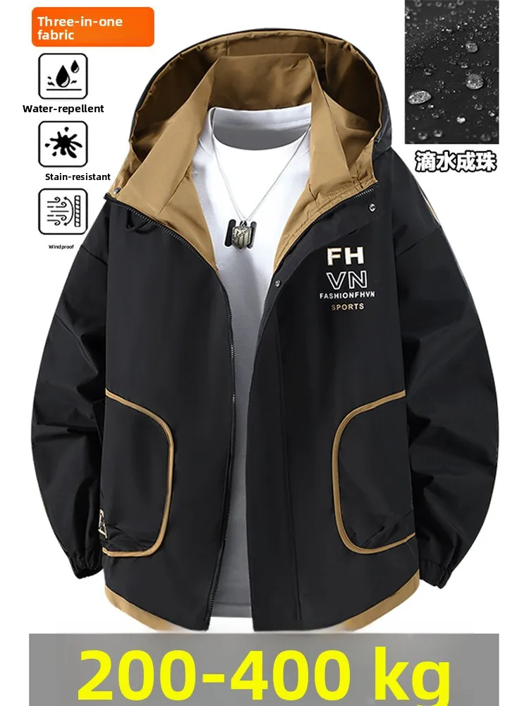 

Extra Large Men's Outdoor Windproof Waterproof Hooded Jaet 2XL Workwear Sle Polyester Fiber Long Sve Zipper Closure