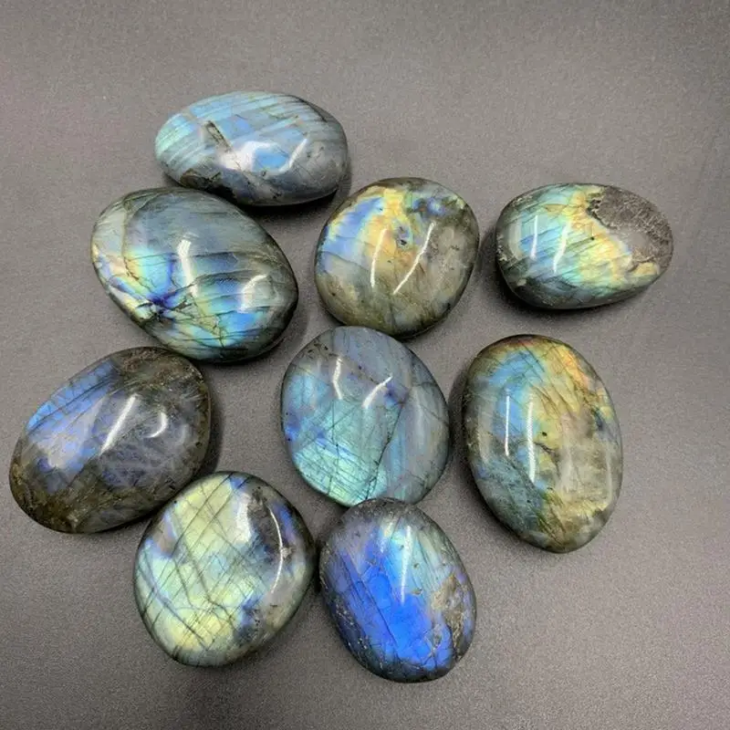 Natural Blue Labradorite Quar-tz Polished Gemstone Water Drop Ore Moonstone Crystal Palm Stone Home Decoration Healing Gifts