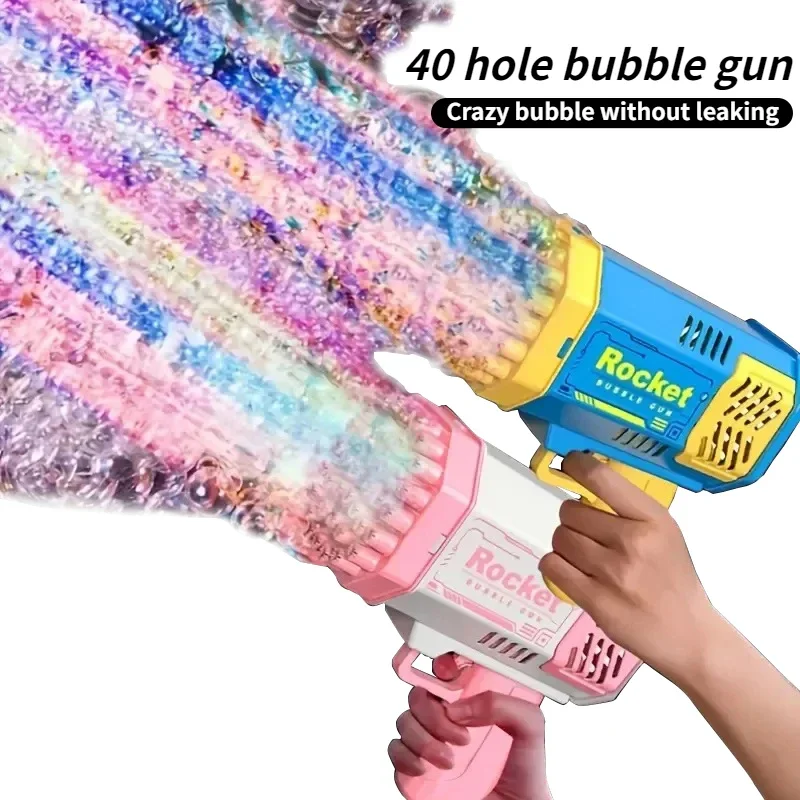 Pistola a bolle elettrica per bambini a 40 bocca, giocattolo a bolle all'aperto portatile, senza acqua a bolle incluse, batteria acquistata separatamente