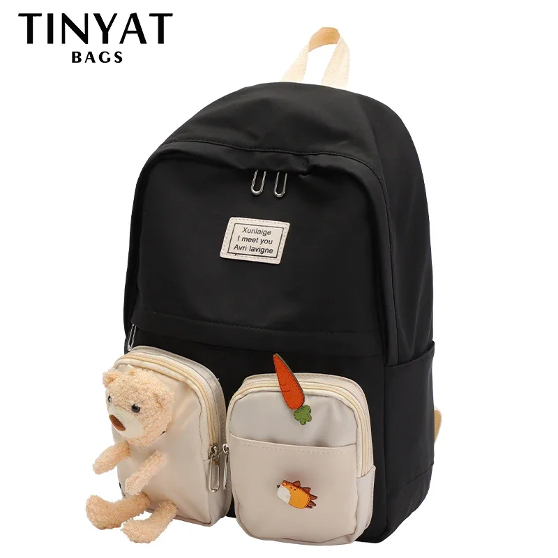 TINYAT Kawaii Bear Backpack 15.6 Inch Large Capacity Teens for Women School Bag Lightweight Laptop Daypack Adjustable Strap Cute