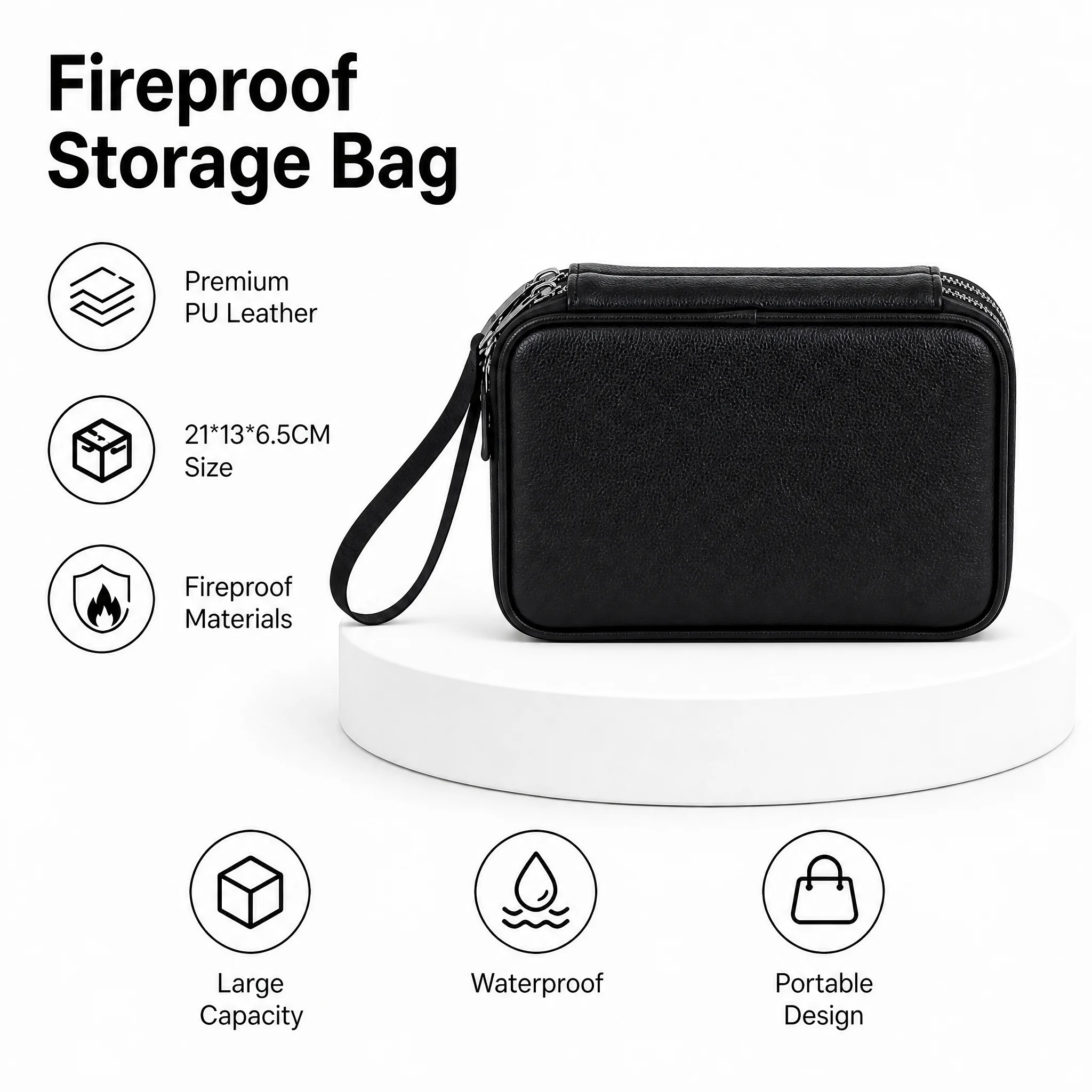 Fireproof PU Leather Portable Storage Bag Electronic Organizer Pouch Waterproof Dust-Proof Travel Carry Case with Zipper Closure