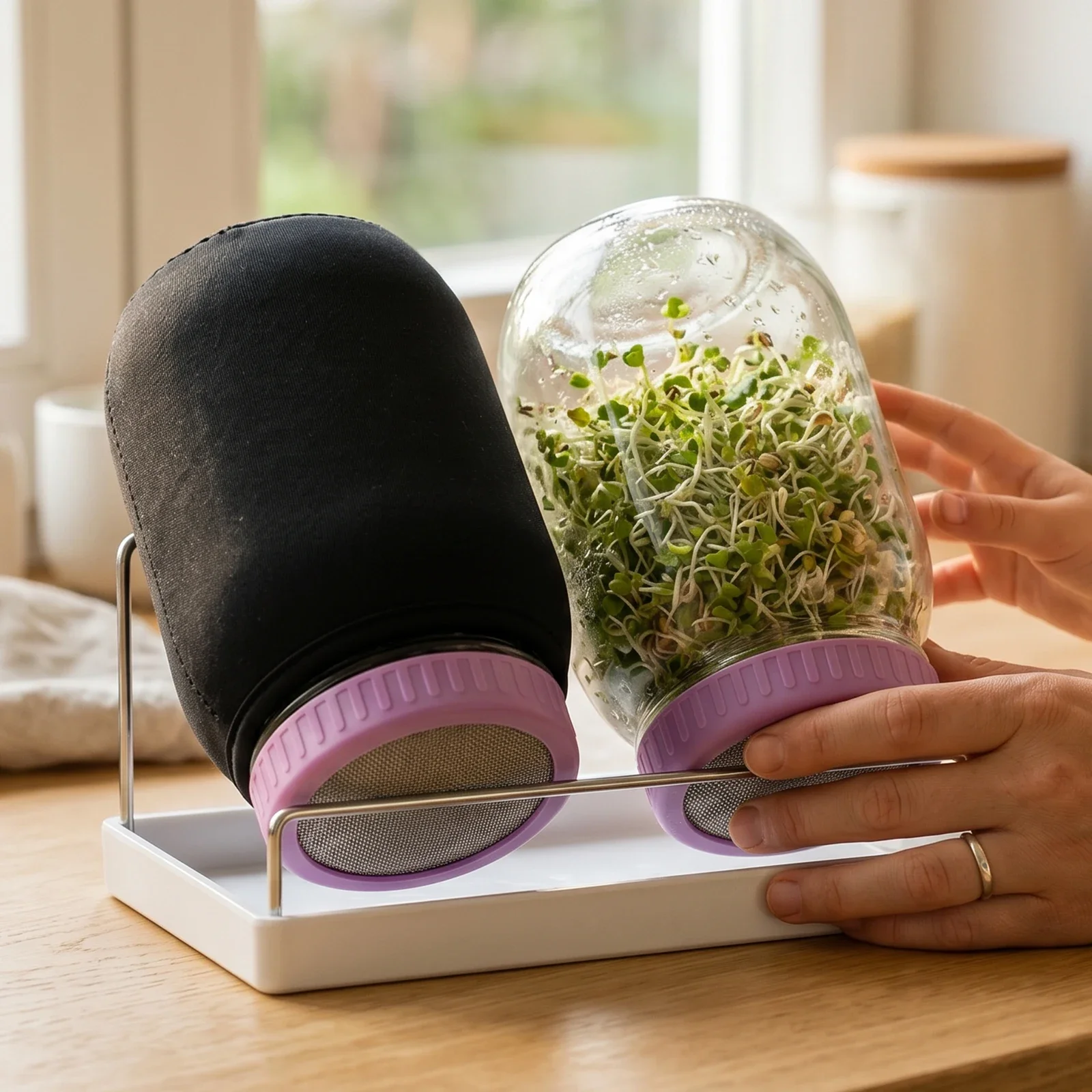 2Pcs Seed Sprouting Jar Wide Mouth Mason Jar with Sprout Lid Sprout Growing Kit Seed Germinator Stand Planting Tools