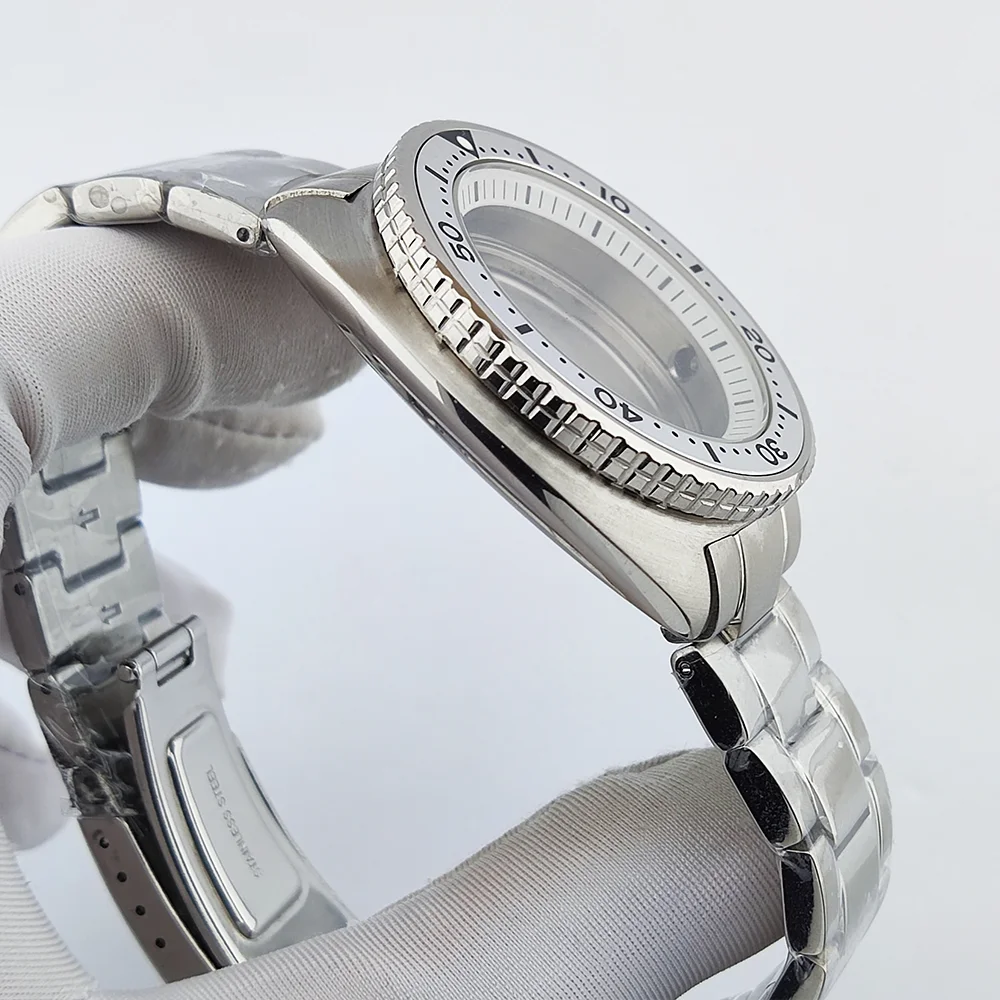 42 مللي متر حافظة رجالية فاخرة NH35 حافظة 904L الفولاذ المقاوم للصدأ الياقوت الزجاج المسطح مقاوم للماء يناسب 28.5 مللي متر حافظة الطلب