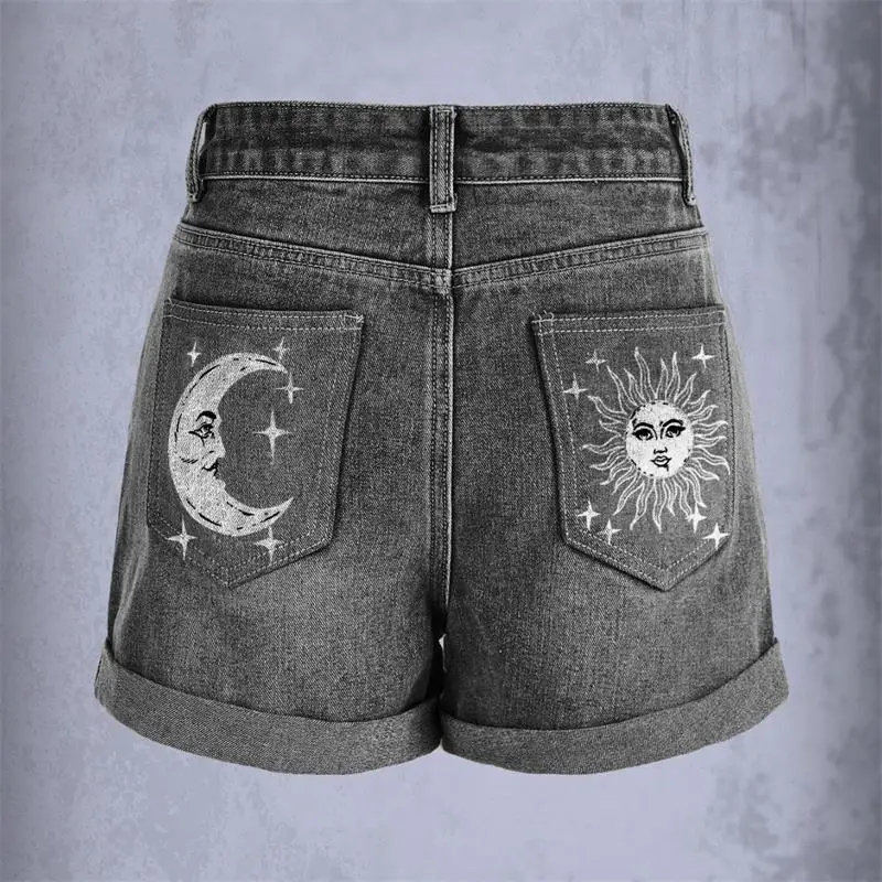 

Women's Denim Short 2024 Summer New High-Waisted Women's Denim Shorts Rolled Casual Printed Shorts