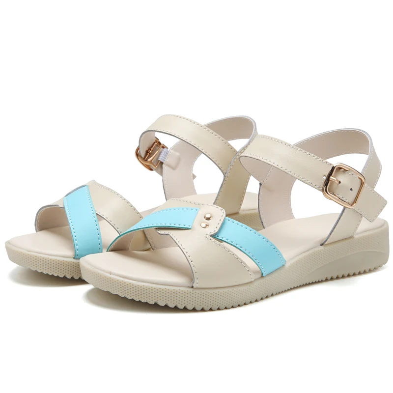 Sandali da donna con cinturino in metallo con fibbia in pelle estiva altezza tacco 2.5CM sandali da spiaggia piatti da donna scarpe da ragazza