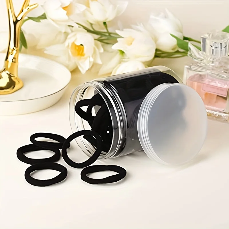 

50 шт. бесшовные черные резинки для волос из джерси, милые однотонные держатели для хвоста, эластичные ленты для густых тяжелых и вьющихся волос