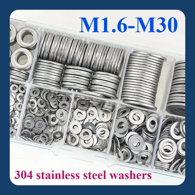 

304 stainless steel washer M1.6 M2 M3 M5 M8 M10 M12 ~ M30 Ultra-thin metal screw flat washer Standard thickened mid-wash washer