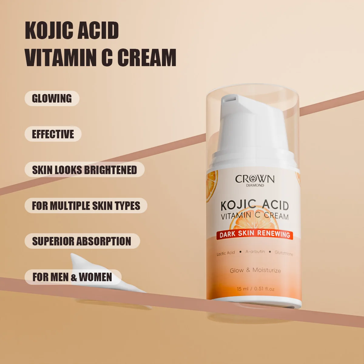 Kojic Acid & Vitamin C Face Cream for Smooth Wrinkle Moisturizing Firming Hyaluronic Lightening Repairing Smooth Skincare