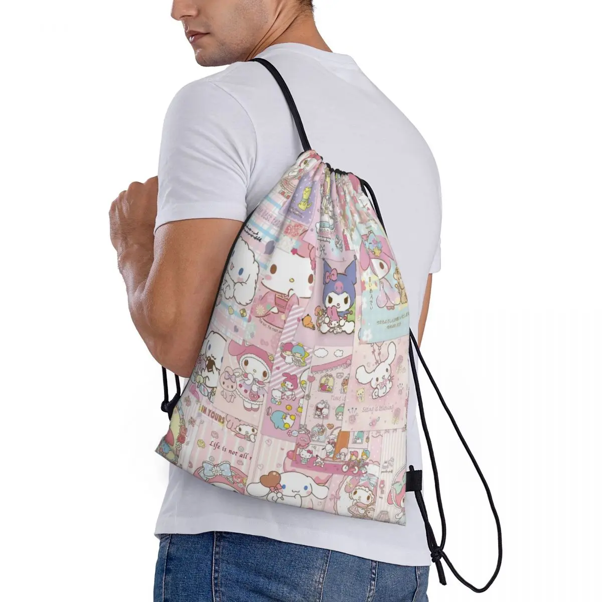 Borsa con coulisse Borse portatili My Melody Grocery Shopping Borse a tracolla Borsa da viaggio pieghevole