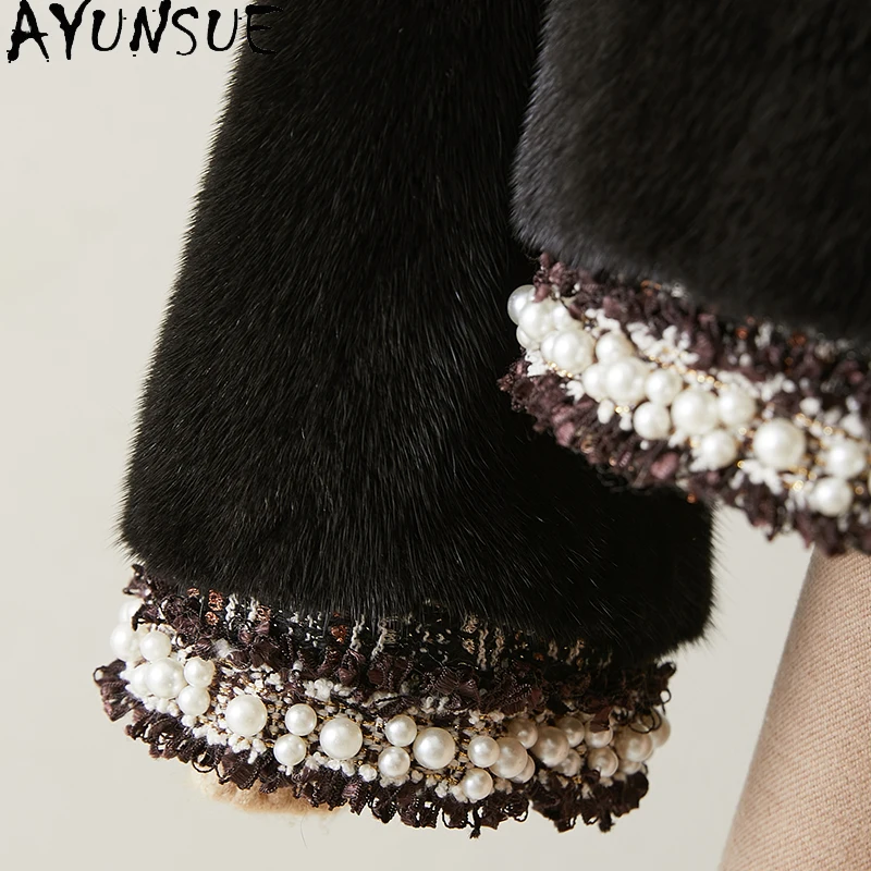 เสื้อโค้ทขนมิงค์ AYUNSUE สำหรับผู้หญิง ปี 2025 เสื้อโค้ทขนสีดำแบบใหม่ เสื้อโค้ทและแจ็คเก็ตฤดูหนาวสำหรับผู้หญิง เสื้อผ้าหรูหราสำหรับผู้หญิง Ropa Mujer