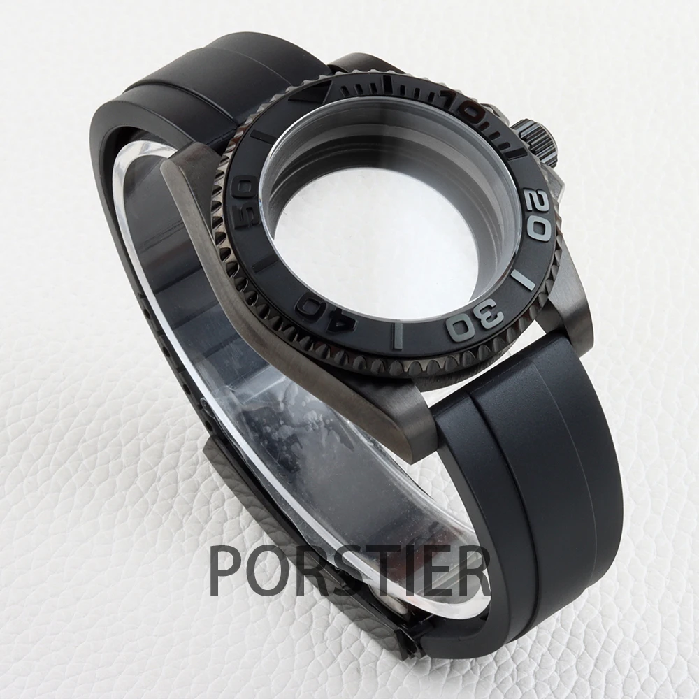 Diver 40mm Black Men\'s Watch Cases Rubber Strap Sapphire Glass For Seiko nh34 nh35 nh36 Movement 28.5mm Dial YACHT-MASTER Case