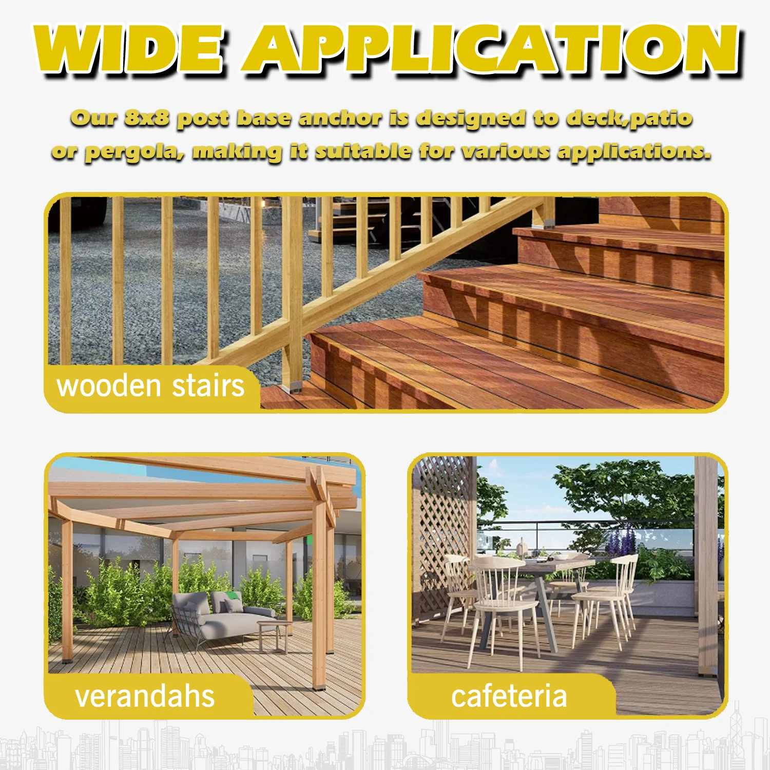 4PACK 8x8 Post Base Anchor Concrete Deck Adjustable Metal Post Bracket Post Base