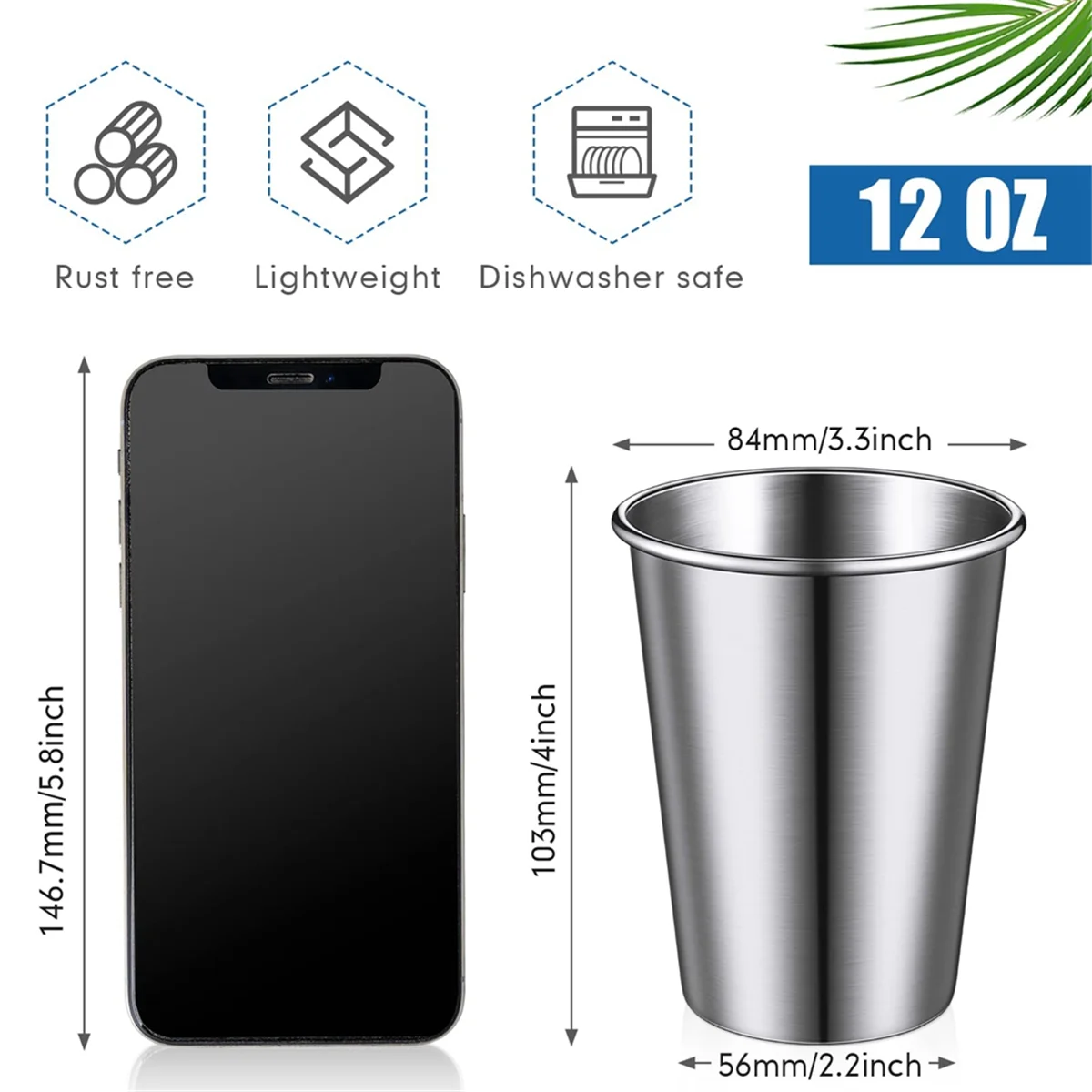 ABLG Confezione da 16 bicchieri in acciaio inossidabile, infrangibili per campeggio, viaggi e uso esterno (12 Oz/350 Ml)