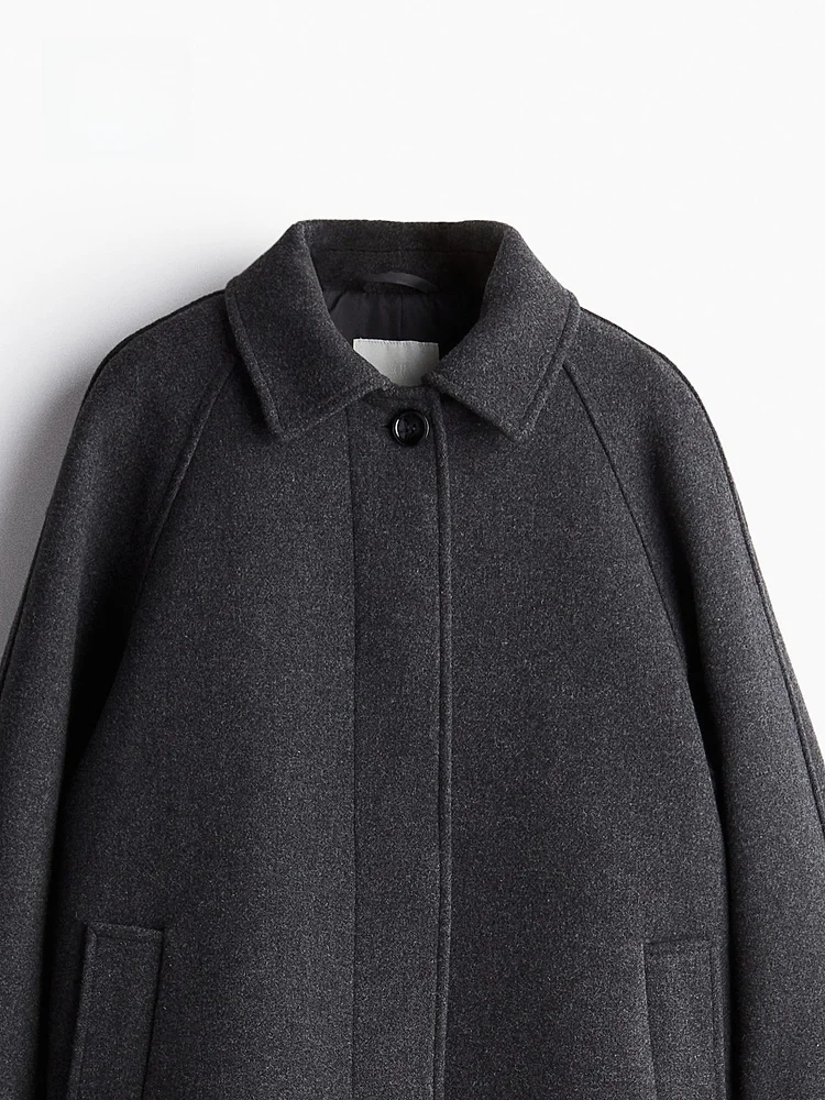 Płaszcz wełniany damski H&M, zimowy, luźny, prosty, modny, ciepły, do kolan, klasyczny płaszcz przeciwdeszczowy 253843