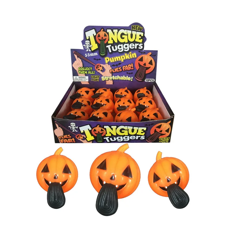 Halloween Finger Slingshot Pumpkin Light Spooky Toys Multifunctional TPR Pull Tongue Vent Ball LED Light-up Projectile Ball Toys