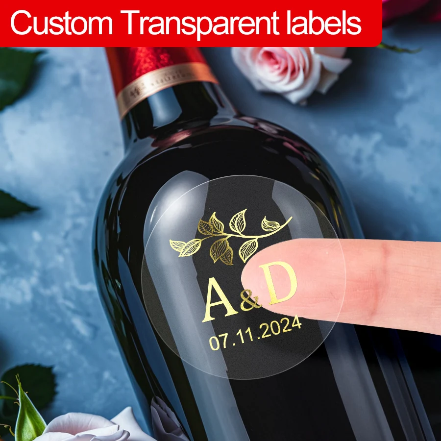 ‌Customized Gold Transparent Waterproof Stickers - Wedding Favors, Gift Wrapping, Branding Seals - Premium Labels for Events