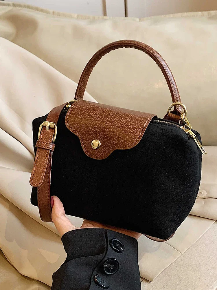 

Contrast Color Suede Leather Crossbody Bags for Women Fashion Versatile Lady Out Small Handbags and Purse