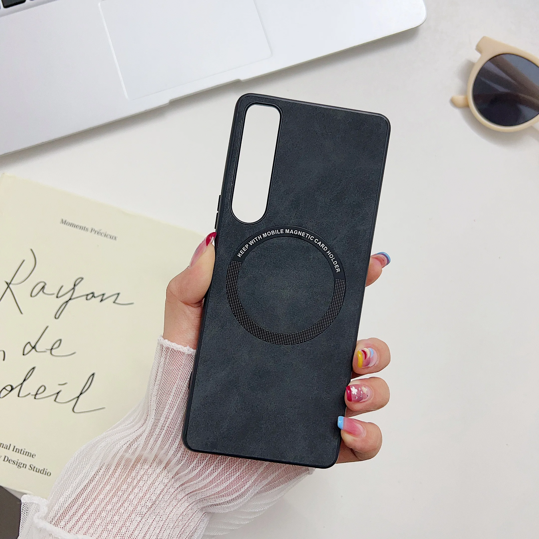 Slim Sheepskin Leather Wireless Charging Magnetic Case for Sony Xperia 5 IV 5 1 V 10 1 VI, Shockproof Matte Phone Cover Funda