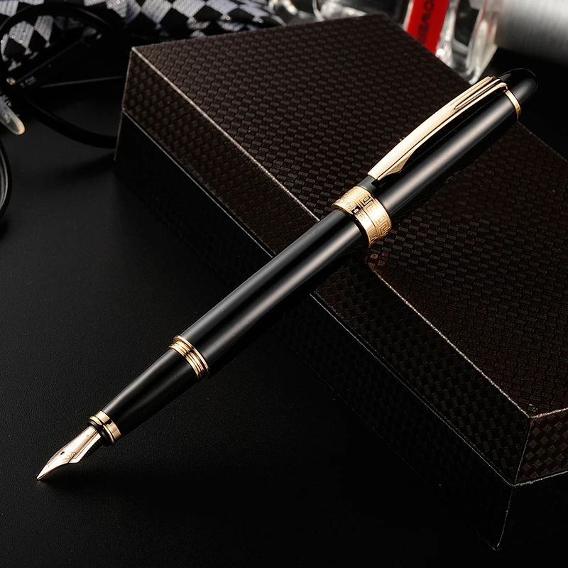 

HERO H708 black Fountain Pen Retro Ink Pen Finance 10k Gold Nib Fine 0.5mm Business Office School Supplies Stationery