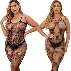 EAUCE-Lingerie sexy en résille trempée pour femme, bas de corps média, entrejambe ouvert, costume de batterie en dentelle, voir à travers la résille, grande taille, 7.0