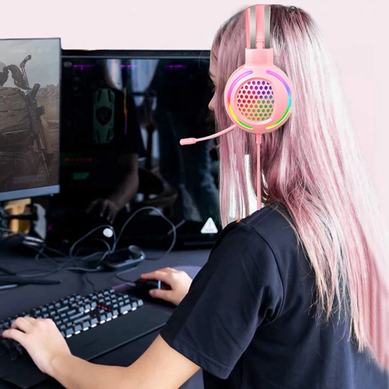 Computer Gaming Headset With Noise-Canceling Microphone 7.1 Surround Sound USB Head-Mounted RGB Gaming Headset