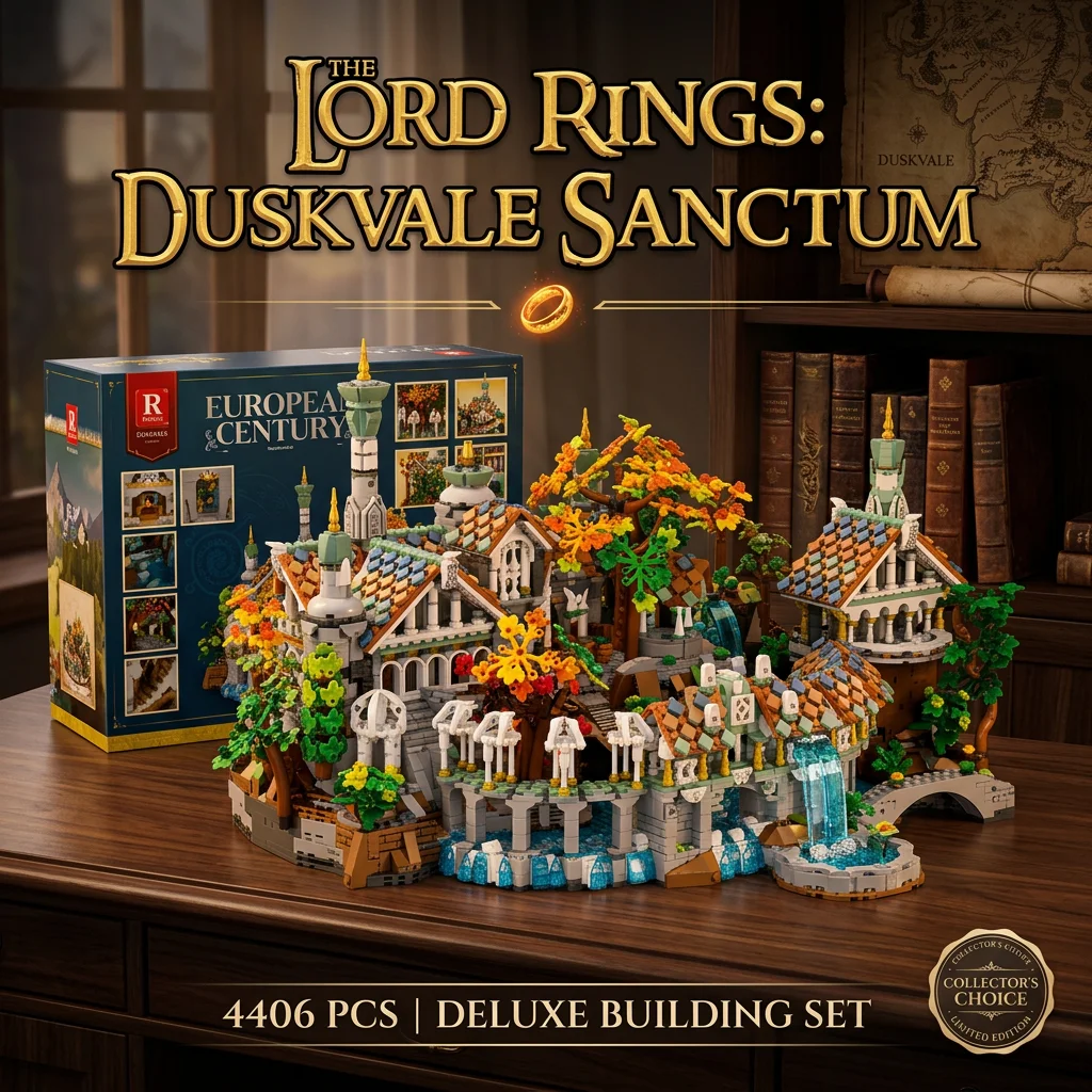 Herr der Ringe Duskvale Sanctum Schloss Mittelalterliche Modulare Architektur Bausteine Set 4406 Teile Rivendell Festungsmodell Baustein-Kit Turm Innenhof Mauer Innendetails DIY Montage-Spielzeug für