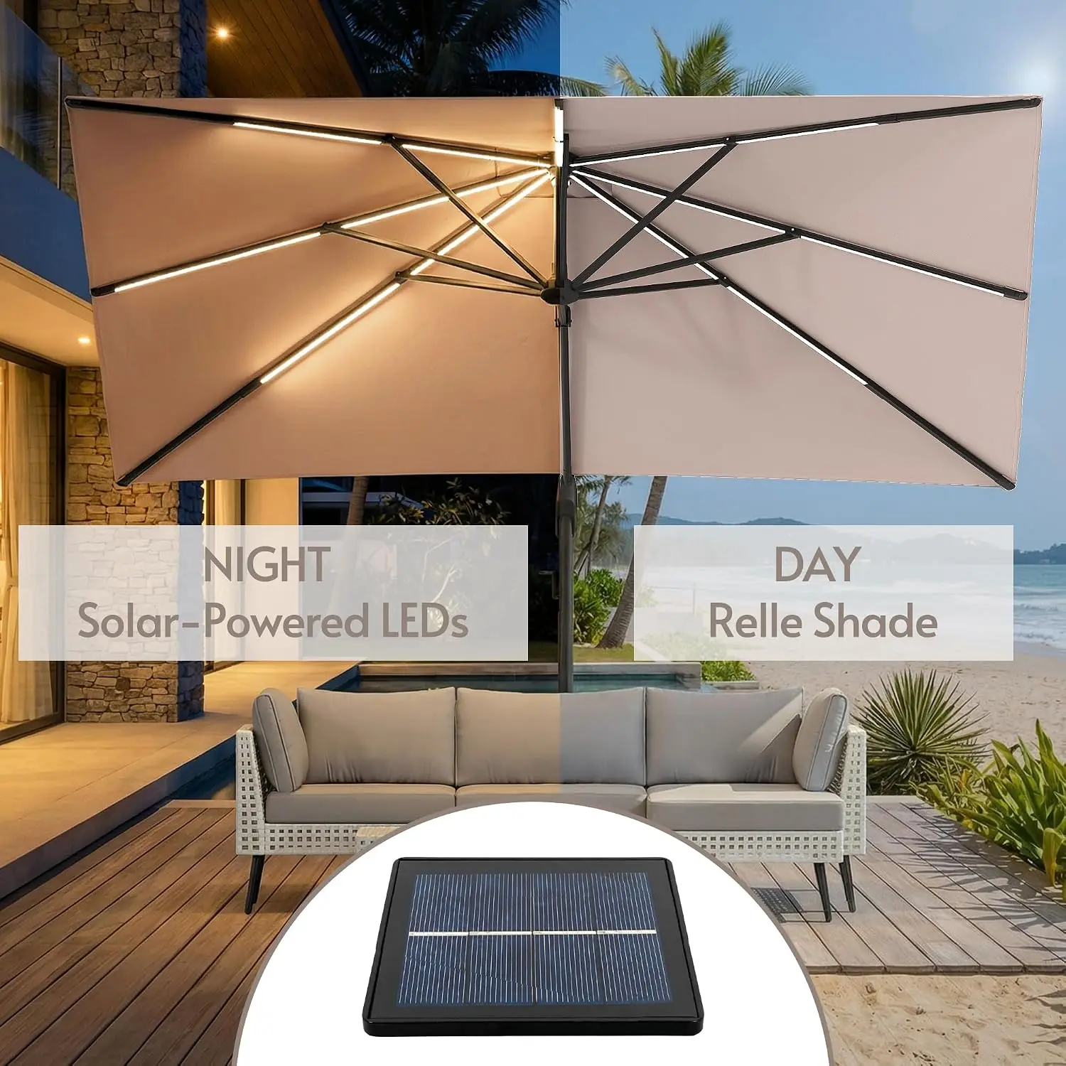 11x11ft Large Cantilever Umbrella With Base Included & Solar Powered Led Lights, Deluxe Curvy All-Aluminum Rectangular, Custom