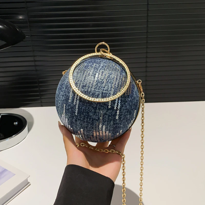 Top Handle Ball bag Golden Chain Handbag Women\'s Crossbody Sling Purse Party Evening Clutch Sparkly Coin Wallet Fashion 2024