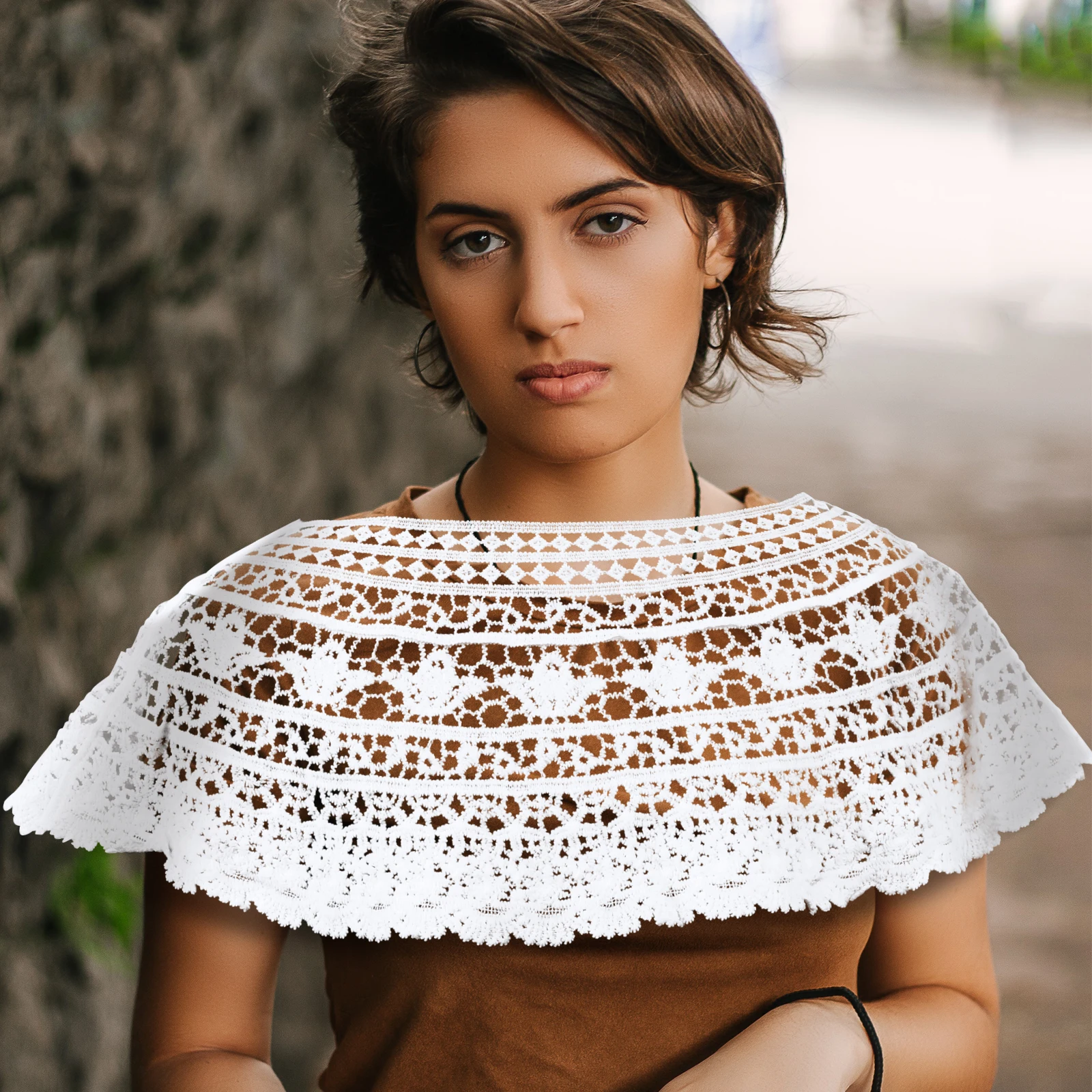 

Nylon Yarn Women Shawl Small Waistcoat Shoulder Wrap Cape Knit Dress Shirts Lace up Girls Ladies Blouses Everyday Fashion