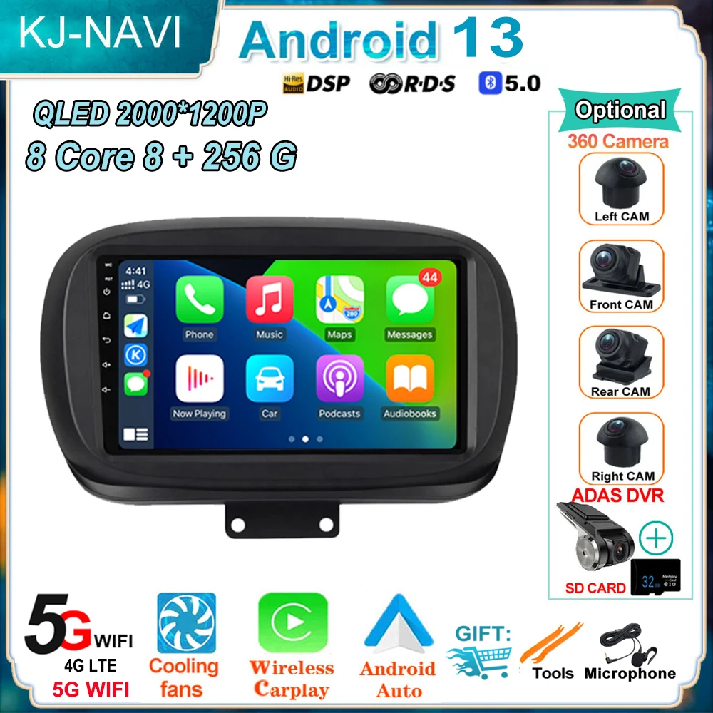 

Android 13 for Fiat 500X 2014 - 2020 Auto Radio Car Multimedia GPS Navigation Track Carplay Bluetooth NO DVD