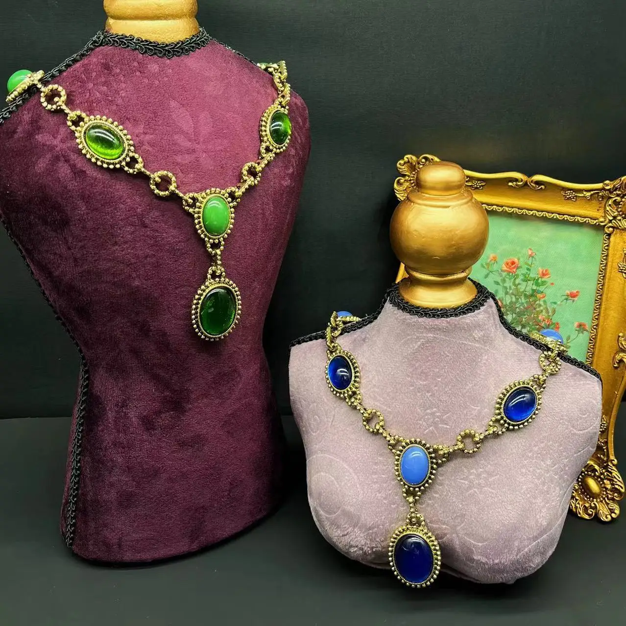 

Vintage Medieval Jewelry Set for Women Gemstone Necklace Wedding Evening Dress Accessories Gift Luxury Party Show Palace