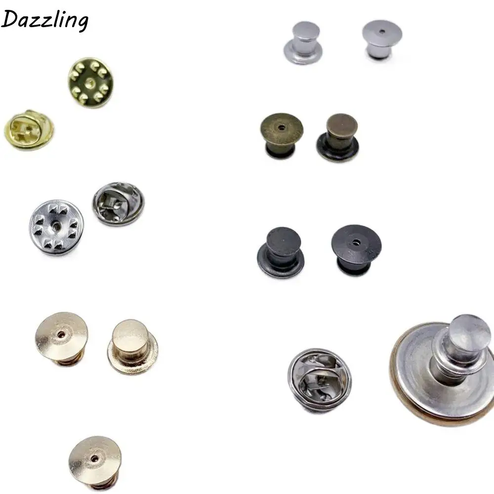 10PCS Nail Free Metal Locking Pin Keepers Surface Polished Easy To Use Badge Brooch Locking Pin Mini Golden/ Silver