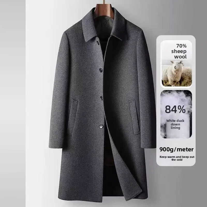 

2025 Autumn/Winter New Men's Woolen Coat Medium to Long Size 70% Wool Content Detachable Down Inner Lining Woolen Coat
