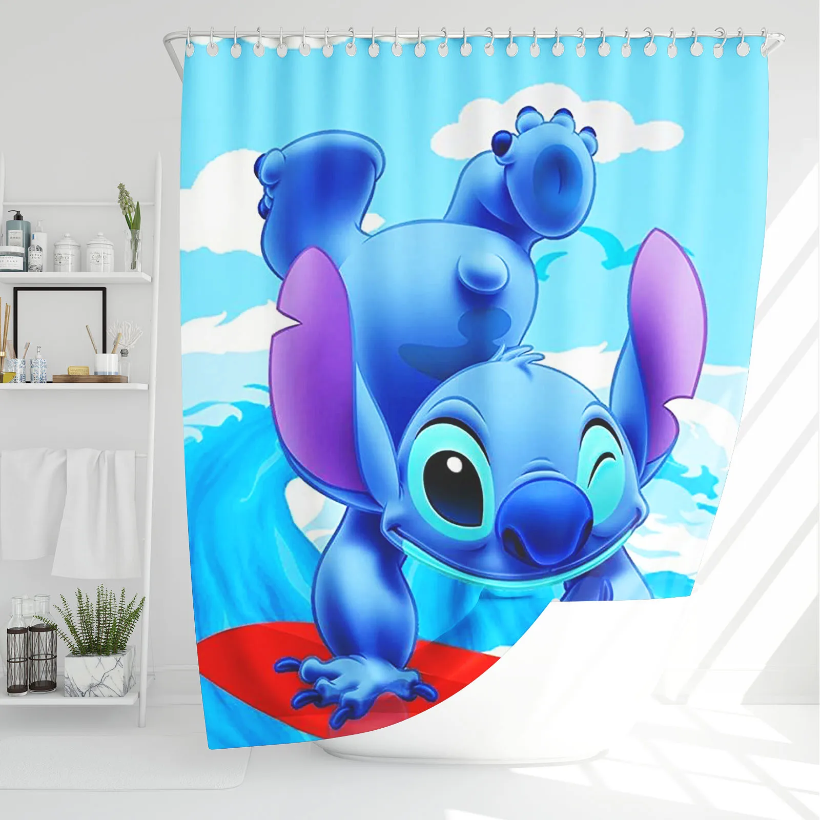 Stitch Shower Curtain Cartoon Disney Polyester Cute Bath Set Screen Sets Setluxury Funny Hook Up Bathroom Accessories